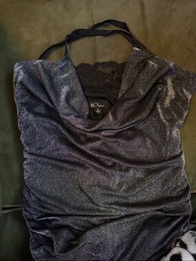 BCX Black Shimmery Cowl Neck Evening Dress